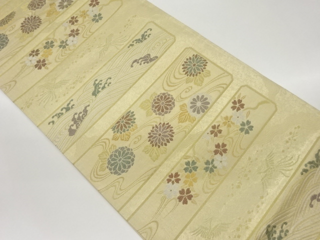 荒波に流水・花々模様織出し袋帯